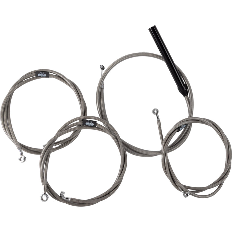LA Choppers Complete Stainless Braided Handlebar Cable Brake Line Kit — Cable Kit 12"-14" Handlebars - LA-8059KT2-13 For Harley Touring 2023-2026