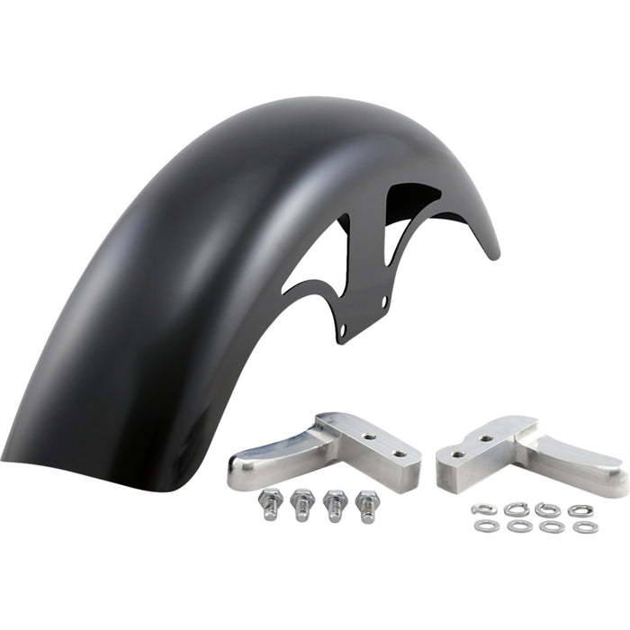 KLOCK WERKS 1401-0542 KWF-03-0014 Hugger Front Fender with Mounting Blocks for Softail/Dyna - P-Tom Fender Kit - w/ Raw Blocks - Steel - 19"