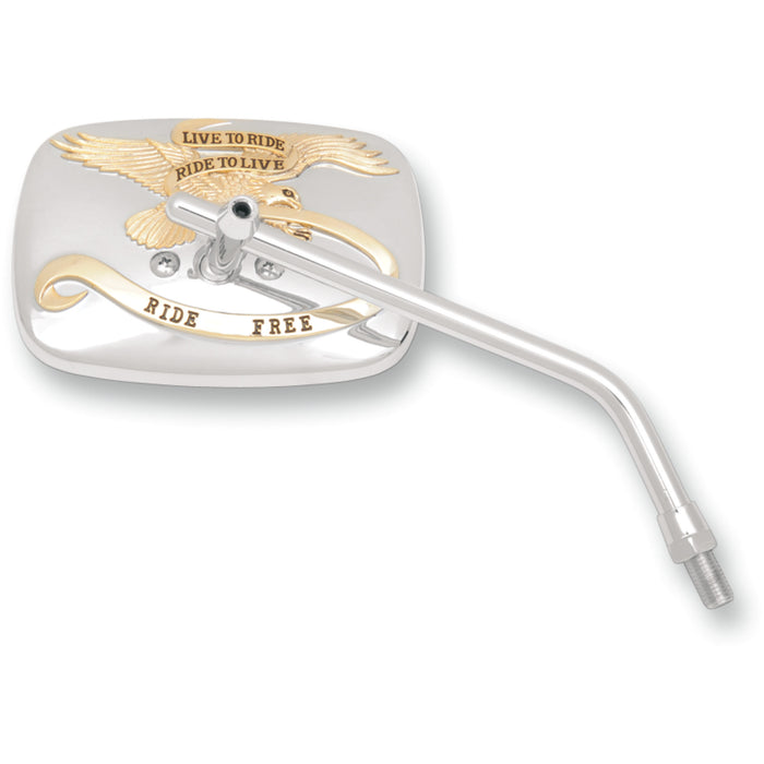 EMGO 2031757 20-31757A "Ride Free" Steel Mirror Mirror - "Ride Free" - Side View - Rectangle - M10 x 1.25 - Gold/Chrome - Right