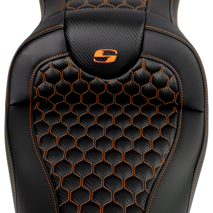 SADDLEMEN 0801-1641 A808-07B-189ORA Honeycomb Roadsofa™ Seat - Orange Stitch - without Backrest - FLH/FLT '08-'23