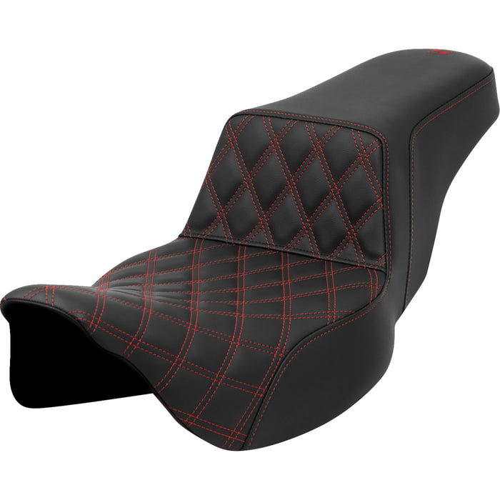 SADDLEMEN 0801-1580 A808-07E-172RED Lattice Stitch Step-Up Seat - Front Lattice Stitch - Red Stitch - Extended Reach - FLH/FLT '08-'23