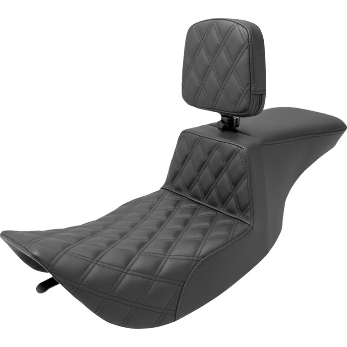 SADDLEMEN 0801-1472 897-06-192BR Tour Step-Up Seat - Rider Backrest - Front Lattice Stitch - FLHR/FLHX '97-'07