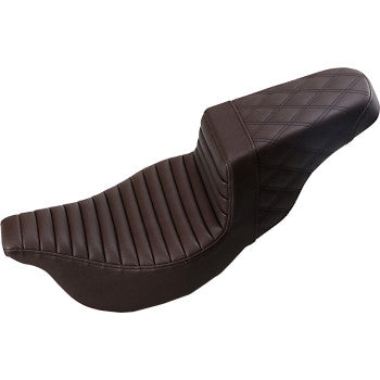 SADDLEMEN 0801-1245 808-07B-176BR Step-Up Seat - Front Tuck-n-Roll/Rear Lattice Stitch - Brown - FLH