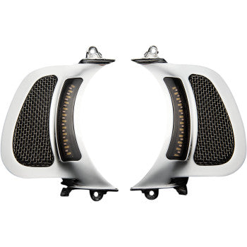 (OPEN BOX)  CUSTOM DYNAMICS 2040-2814 CD-RG-V-AW2-C Genesis® 4 Dynamic LED Road Glide® Vent Inserts - Amber/White - Chrome w/ Stainless Mesh
