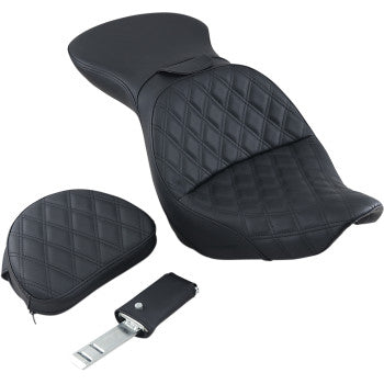 SADDLEMEN 0802-1075 806-12-030LS Explorer Seat - With Backrest - Lattice Stitched - Black - FXST