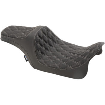 DRAG SPECIALTIES 0801-1115 Predator III Seat - Double Diamond - Silver Stitched - FL '08+