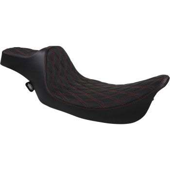 DRAG SPECIALTIES 0801-1371 Extended Reach Predator III Seat - Double Diamond - Black w/ Red Stitching - FL '99-'07