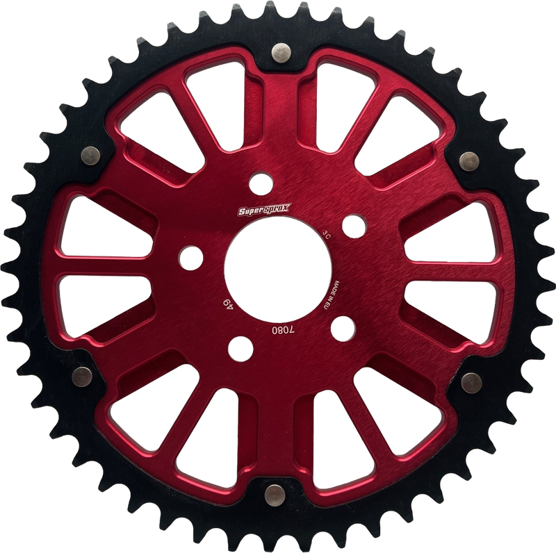 Supersprox 106-708253R RST-7080:53-RED STEALTH 53T REAR SPROCKET RED ALUM CAR BLK STEEL TEETH