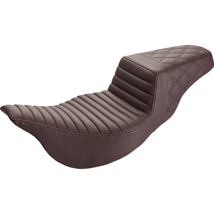 SADDLEMEN 0801-1290 808-07B-176BREX Extended Reach Step-Up Seat - Front Tuck-n-Roll/Rear Lattice Stitch - Brown - FLH