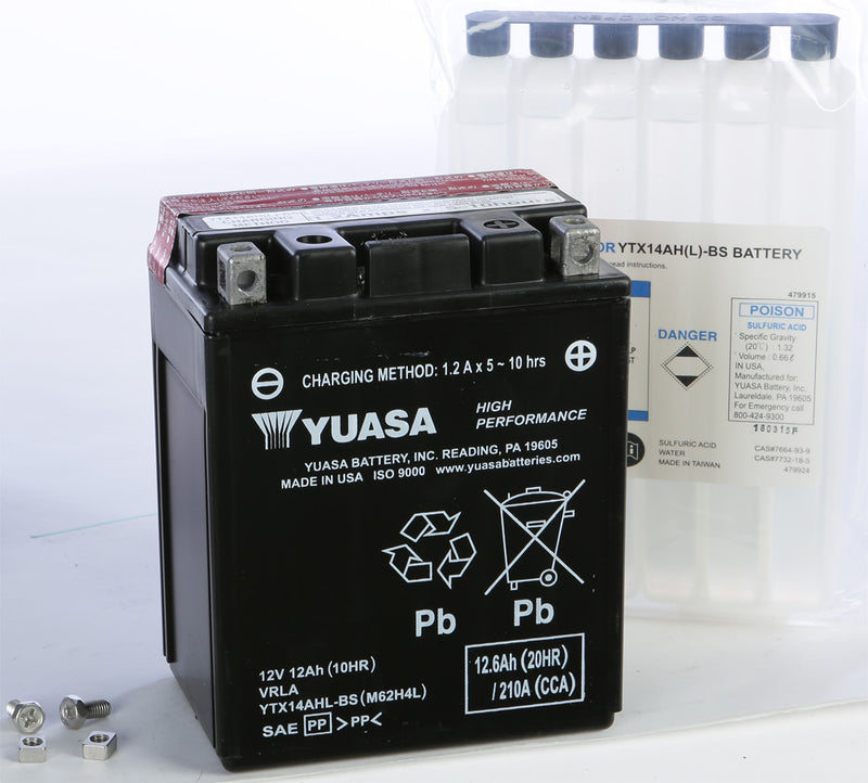 Yuasa Battery YTX14AHL-BS Maintenance Free - YUAM62H4L For Kawasaki Motorcycles 1983-2018 | Suzuki Motorcycles 1972-2009