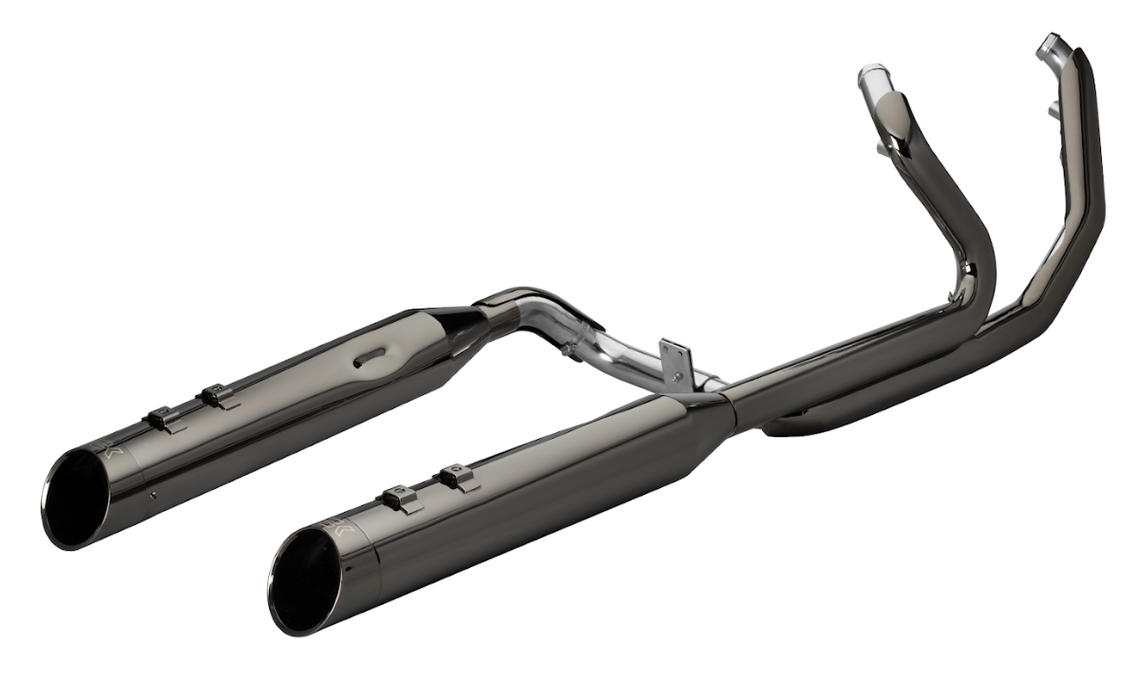 KHROME WERKS 201525 2-into-2 Dominator Exhaust System with 4-1/2" Mufflers - Eclipse® Finish Edge End Cap Tips - FL