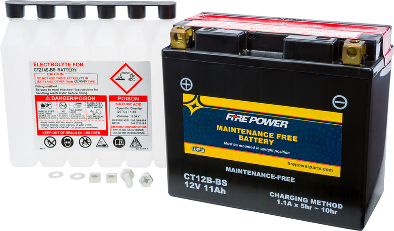 Fire Power Battery Maintenance Free - CT12B-BS For Ducati Motorcycles 2003-2013 | Kawasaki Ninja 2004-2010