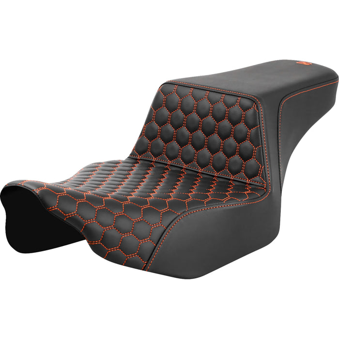 SADDLEMEN 0801-1834 823-07-17803 Honeycomb Step-Up Seat - Extended Reach - Front Honeycomb - Orange Stitch - FL '23-'24