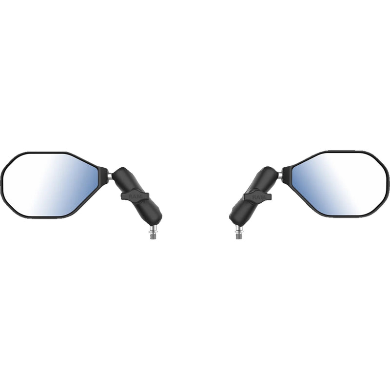 RAM MOUNTS 0640-1717 RAM-B-349-465RL Tough-Mirror™ Kit with M10-1.25 Bases - Medium Arm Tough-Mirror™ - Side View - Oval - Black - Left/Right - Medium Arm