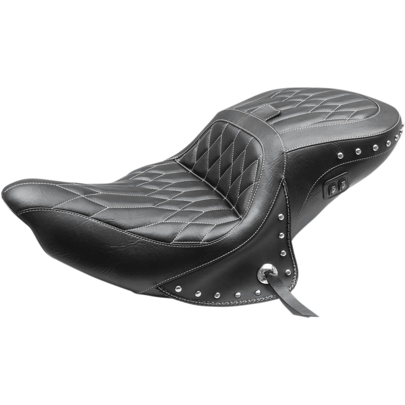 Mustang Heated One-Piece Touring Seat With Backrest Diamond - 79664WT For Indian 2014-2024