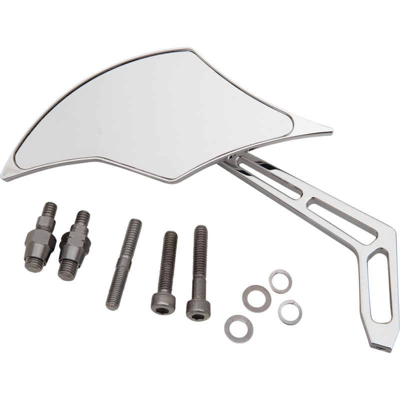 PRO-ONE PERF.MFG. 0640-1434 102300 Billet Aluminum Mirror Mirror - Weekend Warrior - Side View - Cut-Out/Flame Head - Oblong - Chrome - Left