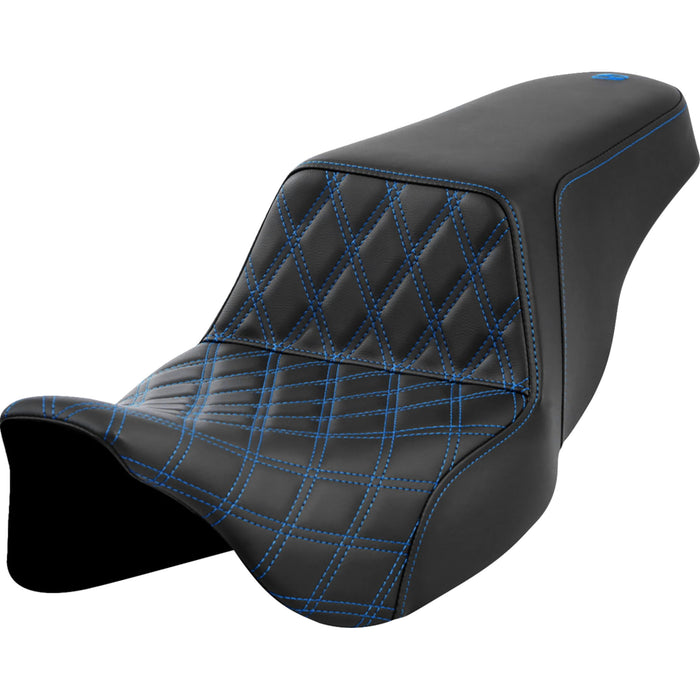 SADDLEMEN 0801-1570 A808-07B-172BLU Lattice Stitch Step-Up Seat - Front Lattice Stitch - Blue Stitch - FLH/FLT '08-'23