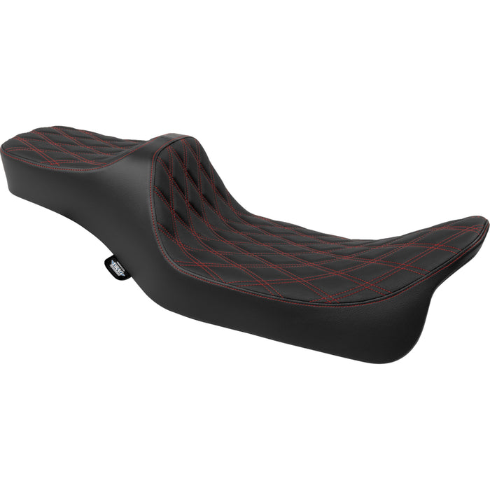 DRAG SPECIALTIES 0801-1925 Extended Reach Predator III Seat - Double Diamnd - Red Stitching - FLH/FLT '08-'24