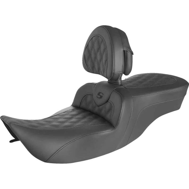 Saddlemen Roadsofa Standard Reach Seat Full Lattice Stitch With Backrest - 897-06-182BR For Harley Touring 1997-2007