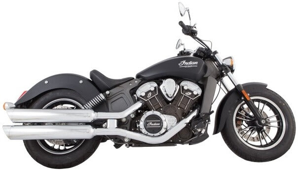 Tab Performance Indian Scout Chrome 4" Long Slip-on | Up to 2024 - Chrome Slash Tips, 2.25" Louvered Baffles 221-1290-C-2.25