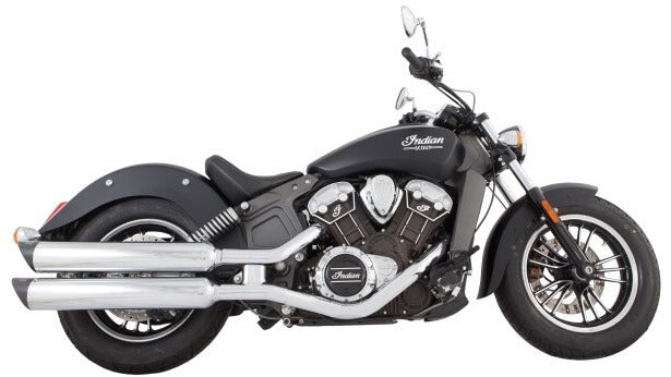 Tab Performance Indian Scout Chrome 4" Long Slip-on | Up to 2024 - Black Slash Tips, Zombie Baffles 221-1290-B-Z
