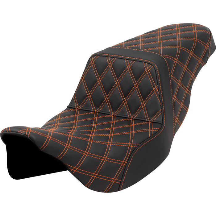 SADDLEMEN 0801-1585 A808-07B-175ORA Lattice Stitch Step-Up Seat - Orange Stitch - FLH/FLT '08-'23