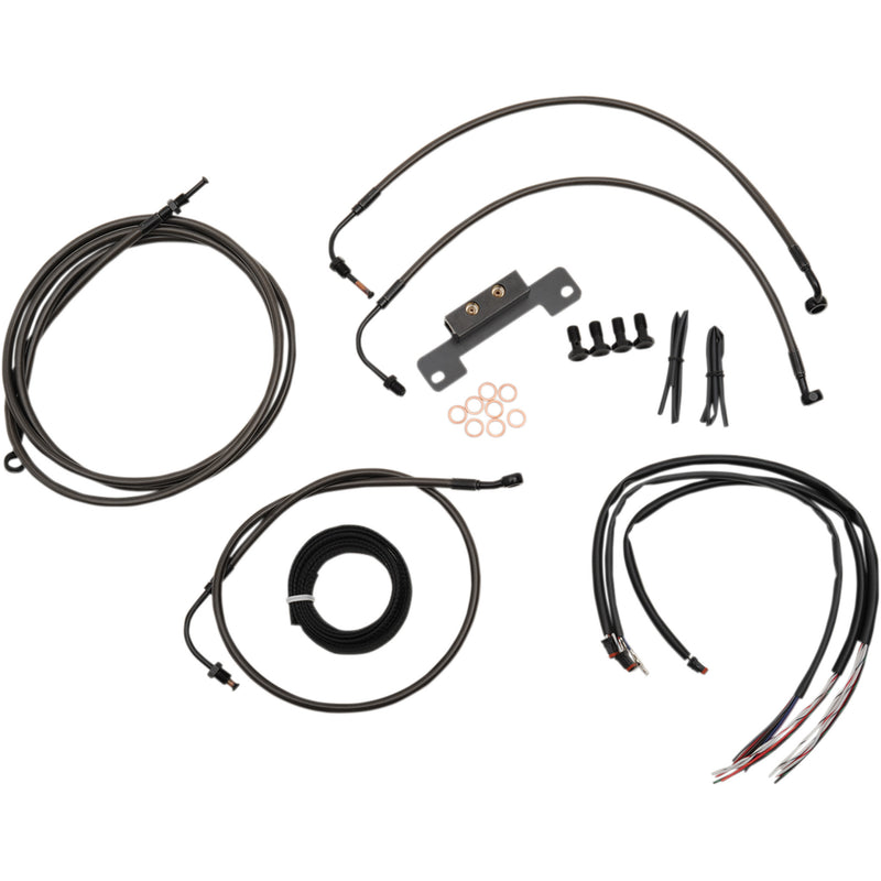 LA Choppers Complete Midnight Braided Handlebar Cable Brake Line Kit — Standard 12"-14" Handlebars - LA-8012KT2-13M For Harley Street Glide 2014-2015