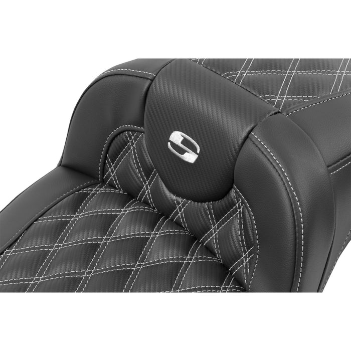 SADDLEMEN 0801-1798 823-07-20705 Roadsofa™ Extended Reach Seat - without Backrest - Carbon Fiber Lattice Stitch - Silver Stitch - FL/FX '23-'24