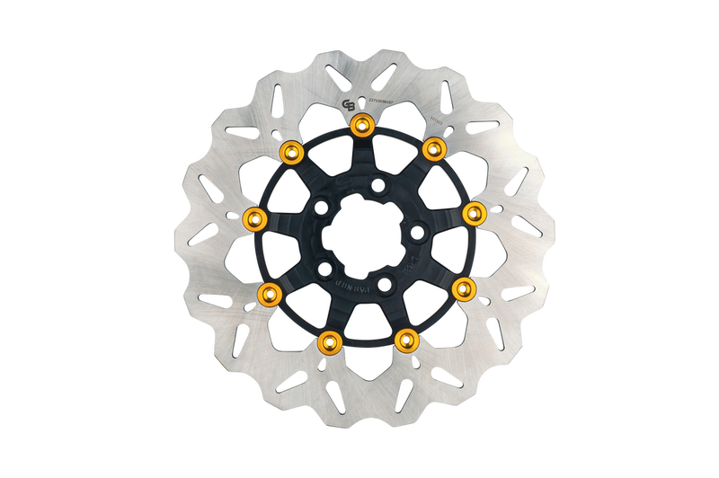 Gbrakes Rotor 11.8" Floating Wave Rear Black Gold Buttons - GBDU076 For Harley Touring 2008-2026