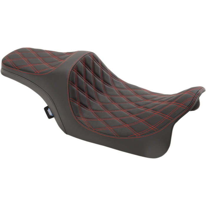 (OPEN BOX) DRAG SPECIALTIES 0801-1116 Predator III Seat - Double Diamond - Vinyl - Red Stitched - FL