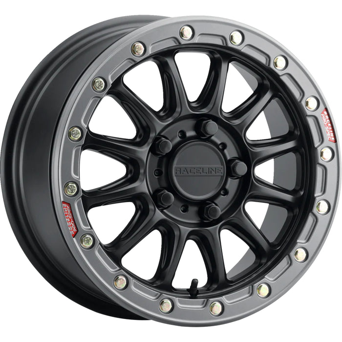 RACELINE WHEELS 0230-1436 A14BG-77056+40 Alpha Beadlock Wheel Wheel - Alpha - Front/Rear - Black/with Gun Metal Ring - 17x7 - 4/156 - 5+2 (+40 mm)