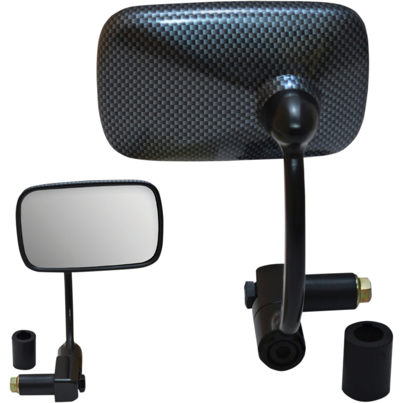 Parts Unlimited Bar End Mirror — Rectangle Rectangular Black With Carbon Look 7/8"
