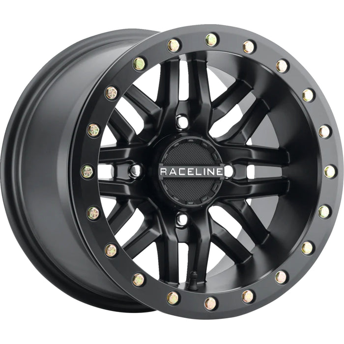 RACELINE WHEELS 0230-1463 A91B-51056-55 Ryno Beadlock Wheel Wheel - Ryno - Beadlock - Rear - Black/with Black Ring - 15x10 - 4/156 - 5+5