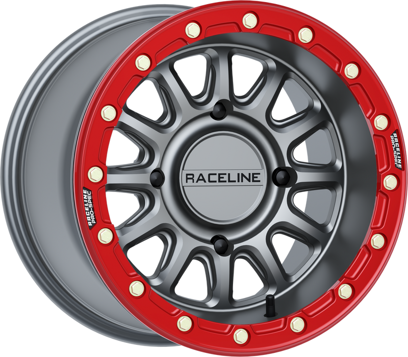 Raceline Wheels 570-2129 A14GR-57056+10 ALPHA WHEEL 4/156 GUNMETAL/RED 15X7 (+10MM)