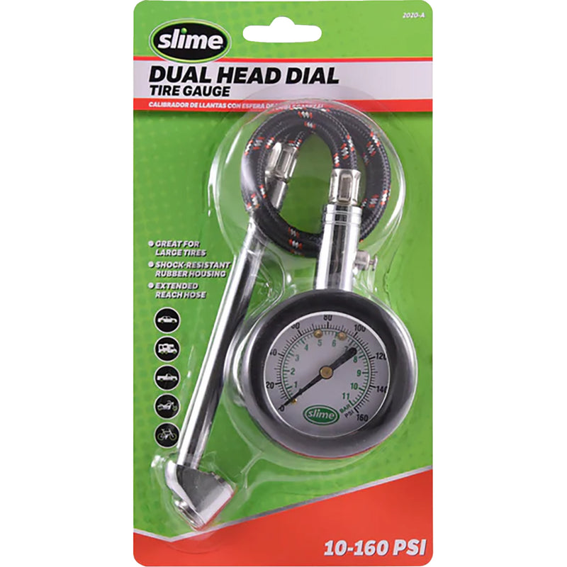 SLIME 0363-0033 2020-A Dual Head Dial Tire Gauge Tire Pressure Gauge - Dual Head/Dial - 10 psi -160 psi