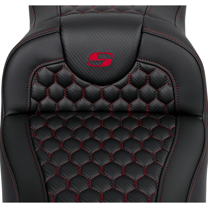 SADDLEMEN 0801-1647 A808-07B-190RED Honeycomb Roadsofa™ Seat - Red Stitch - Extended Reach - without Backrest - FLH/FLT '08-'23