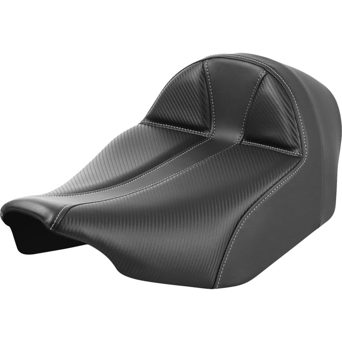 SADDLEMEN 0801-1901 823-07E-0042 Dominator Solo Seat - Carbon Fiber w/ Silver Stitch - Extended Reach - FLT/FLH '23-'24