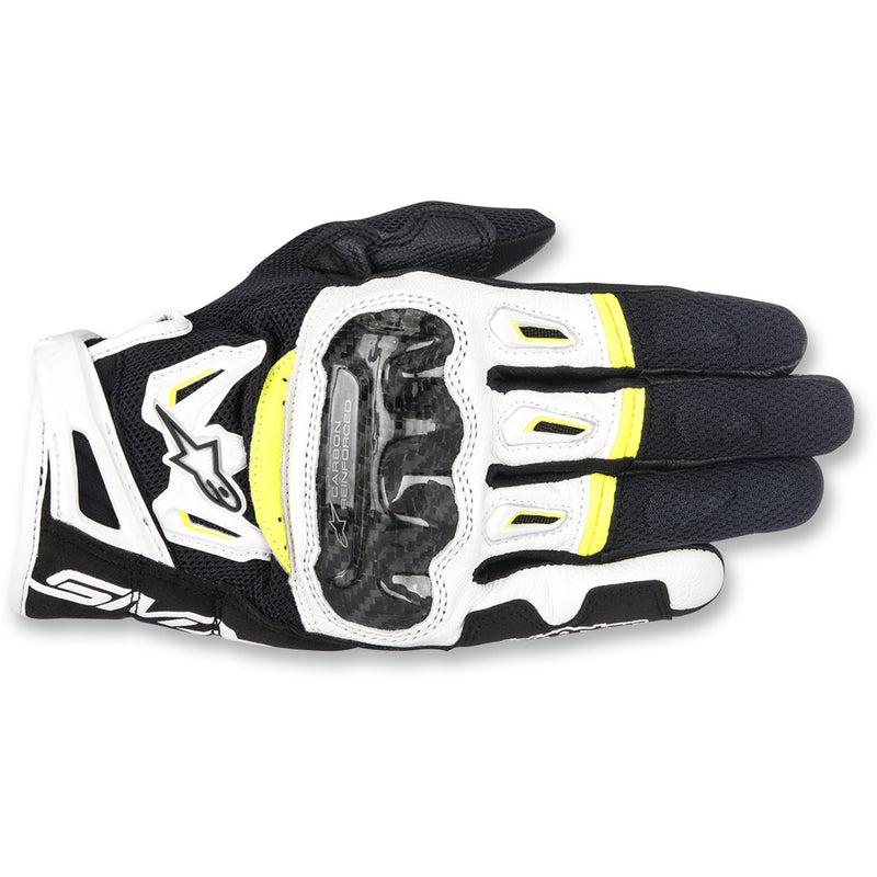ALPINESTARS SMX-2 Air Carbon V2 Leather Gloves Black/White/Fluo - Yellow