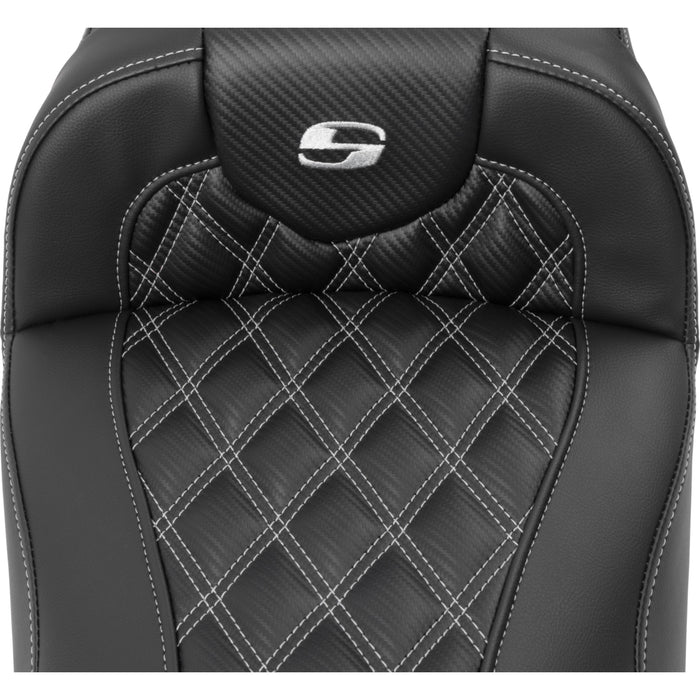SADDLEMEN 0801-1798 823-07-20705 Roadsofa™ Extended Reach Seat - without Backrest - Carbon Fiber Lattice Stitch - Silver Stitch - FL/FX '23-'24