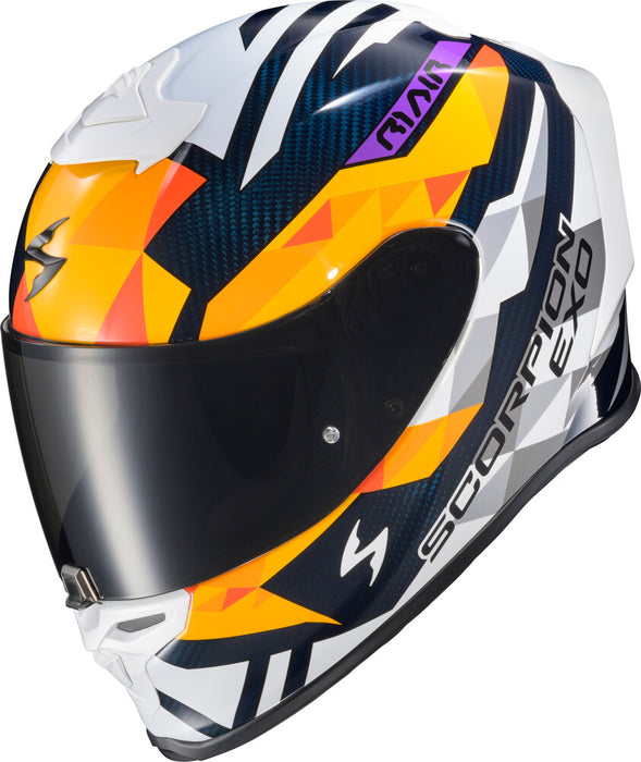 Scorpion Exo 75-1365S R1C-2113 EXO-R1 AIR FULL FACE HELMET CARBON RASTOR OR/WHT/BLUE SM