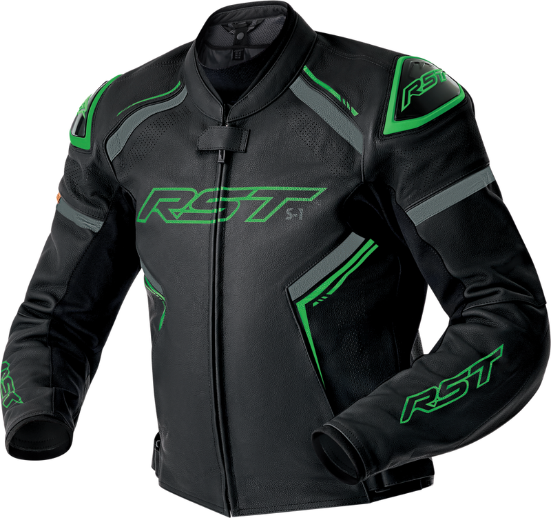 Rst 556-3605340 103605F.GRN-40 S1 D3O LEATHER JACKET BLK/GRY/FLO GRN SM