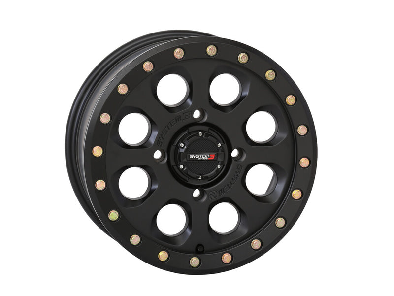 System 3 SB7 BL Wheel 15X7 4+3 (+10MM) 4/156 Matte Black - 15S3-7555 Kawasaki UTVs 2015-2023