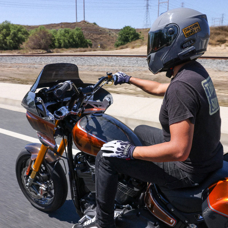 THRASHIN SUPPLY CO. Stealth Leather Palm Flame Gloves Gray