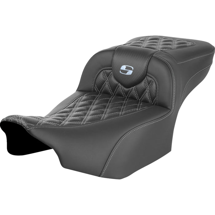 SADDLEMEN 0801-1798 823-07-20705 Roadsofa™ Extended Reach Seat - without Backrest - Carbon Fiber Lattice Stitch - Silver Stitch - FL/FX '23-'24