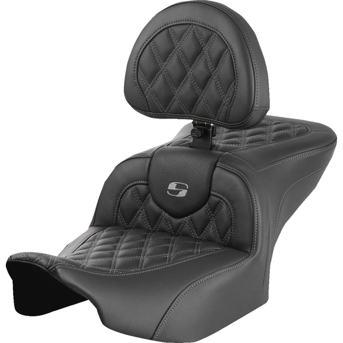 SADDLEMEN 0801-1720 823-07-182B2 Roadsofa™ Lattice Stitch Seat  with Backrest - Lattice Stitch - Gray Stitch - FLTR/FLHX 23-24