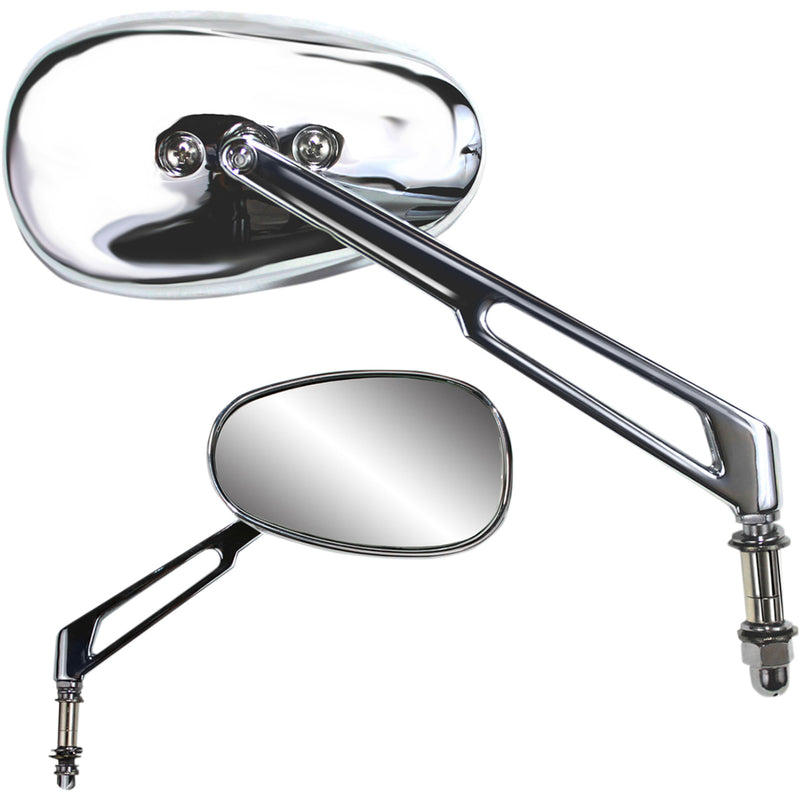 Parts Unlimited Billet Chrome Mirror Side View Teardrop Long Chrome