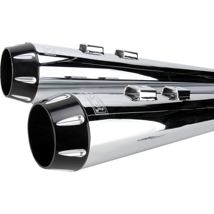 BASSANI XHAUST 1801-0515 FLH-517RL Megaphone Slip-On Mufflers - Chr/Blk - Fluted - Performance Baffle