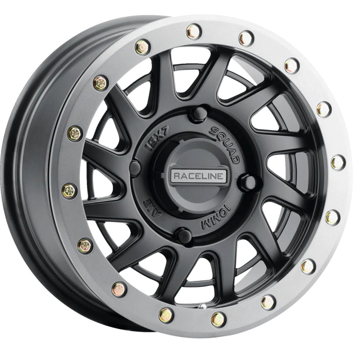 RACELINE WHEELS 0230-1415 A12BG-57056+10 Squad Beadlock Wheel Wheel - Squad - Front/Rear - Black/with Gun Metal Gray Ring - 15x7 - 4/156 - 5+2 (+10 mm)