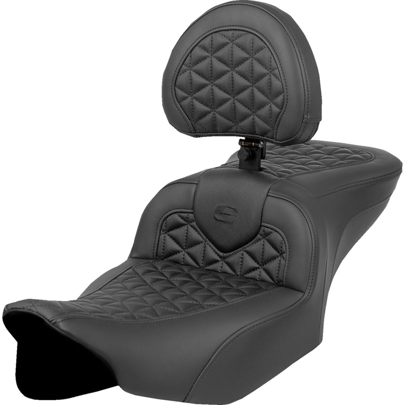 Saddlemen RoadSofa™ Tri Gripper Seat Standard Reach With Backrest - 823-07-210B0 For Harley Touring 2023-2026
