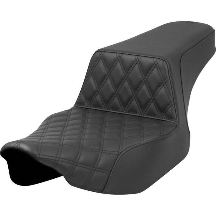 SADDLEMEN 0801-1687 823-07E-172 Step-Up Seat  Front Lattice Stitch - Black - Extended Reach - Street Glide/Road Glide 23-24